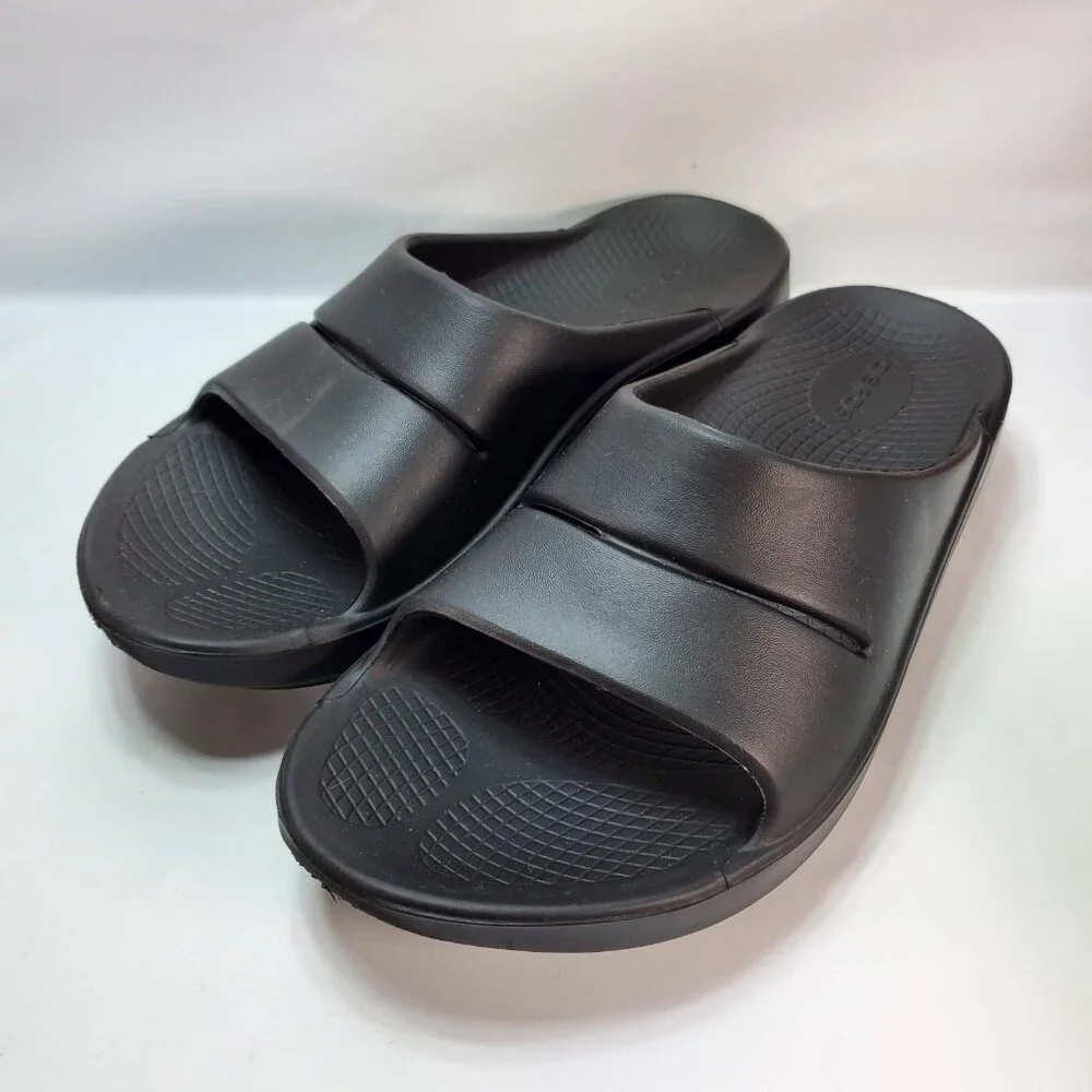 OOFOS Ooahh Black Comfort Slide Sandals Sport Recovery Men Sz 8 Women 10 Slip On